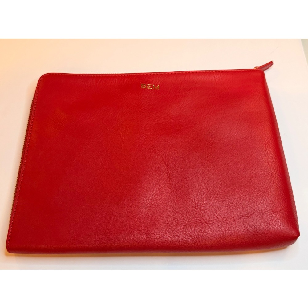 Mark & Graham Red Leather L-Zip Tech Clutch Organizer Monogram BEM